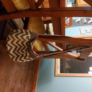 grey and white purse